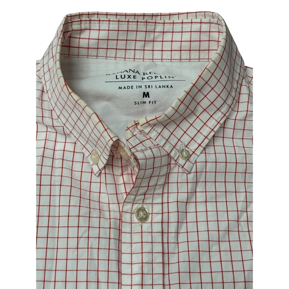 Banana Republic Luxe Poplin Slim Fit Dress Shirt Red White Windowpane Check M